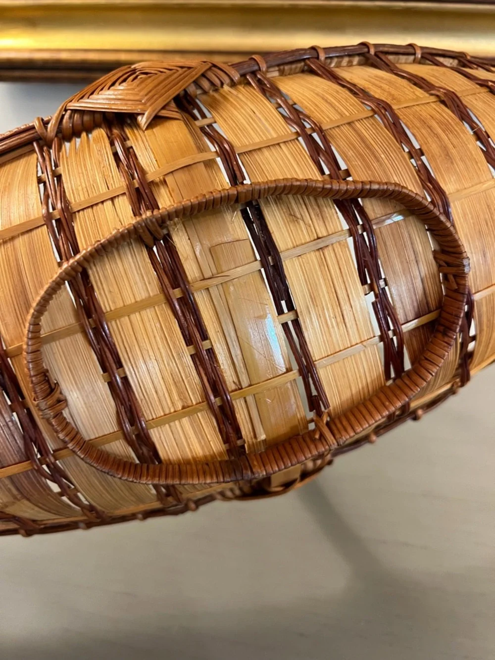Vintage Japanese Ikebana Boat Basket Hand Woven Eye Of God Flowers Bread Fruit